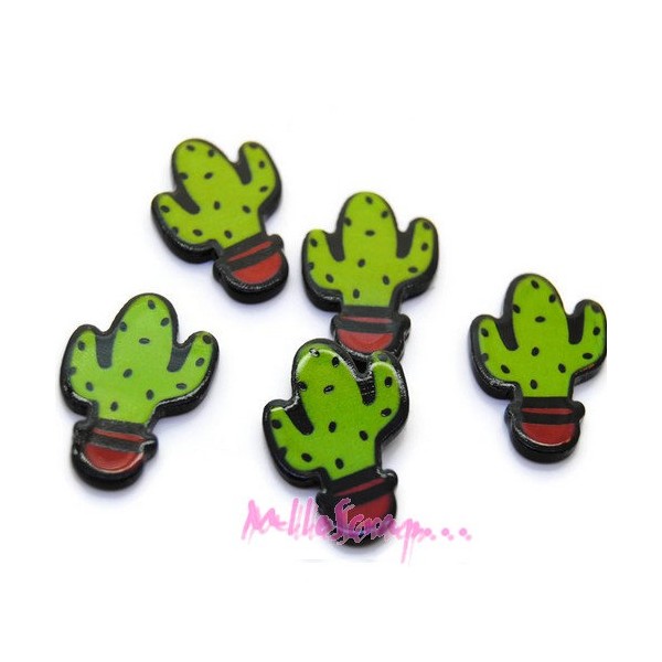 Cabochons cactus résine vert - 5 pièces - Photo n°1