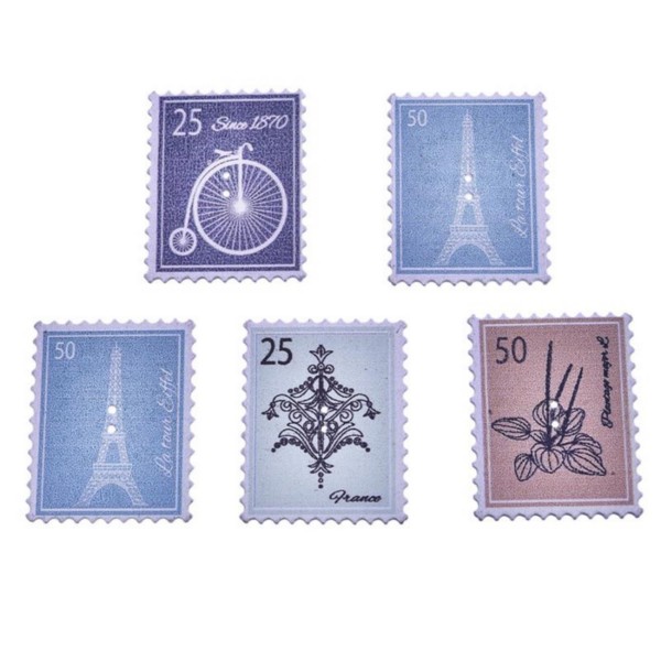 12 Boutons France, Tour Eiffel,boutons timbres en bois 3,7 cm - Photo n°2