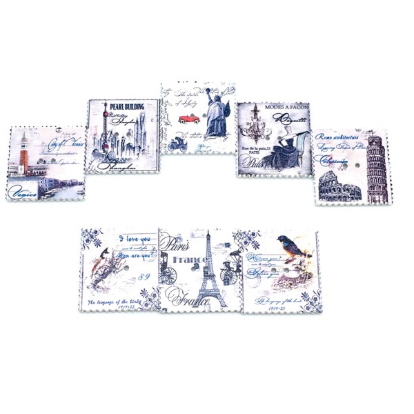 12 Boutons timbres vintage en bois Tour Eiffel France Rome, mode 3,3 cm - Photo n°2