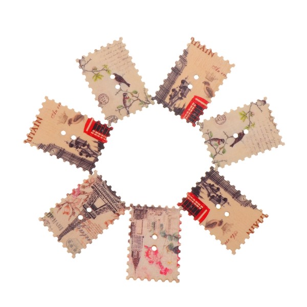 12 Boutons timbres vintage, Big Ben, Tour Eiffel 3,3 cm, couture scrapbooking - Photo n°2