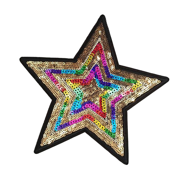 Patch étoile à sequins multicolore, écusson à paillettes thermocollant, 19 cm - Photo n°1