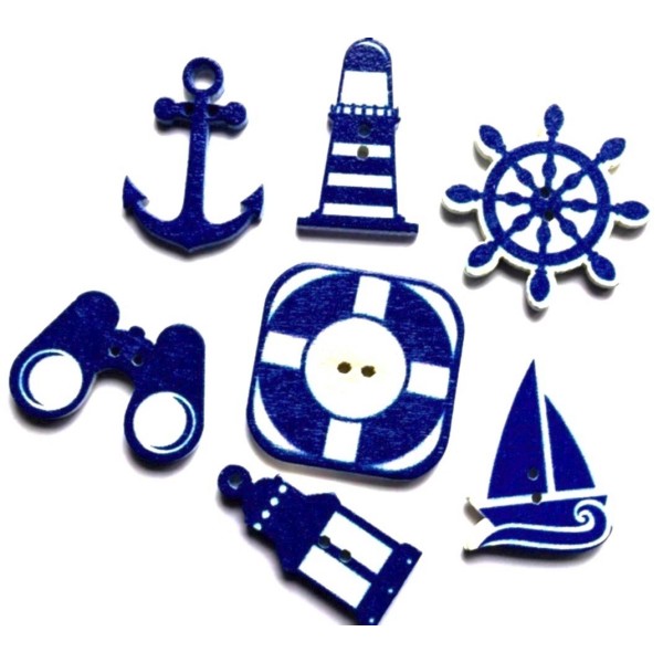 20 Boutons marine, océan jumelles, ancre, phare, voilier, barre à roue - Photo n°2