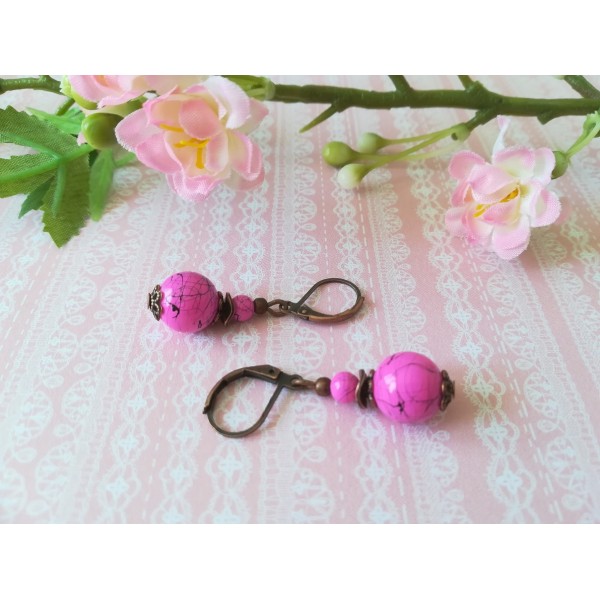 Kit de boucles d'oreilles apprêts cuivre rouge et perle en verre tréfilé rose - Photo n°1