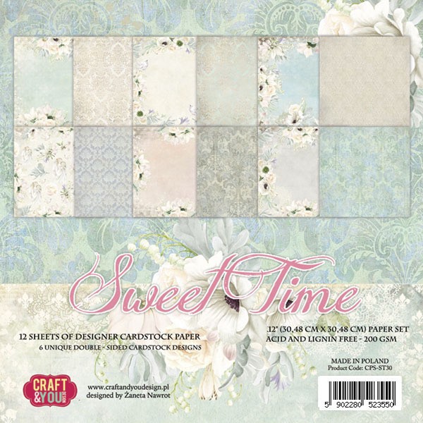 12 Papiers scrapbooking 30,48x30,48 cm Sweet Time CPS-ST30 Craft&You - Photo n°1