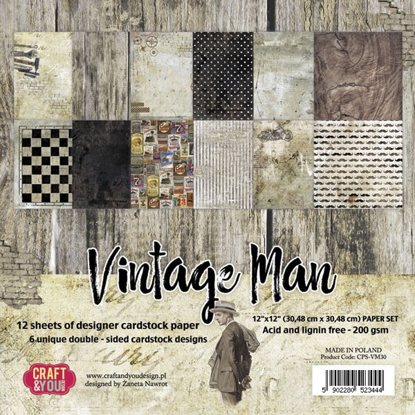 12 Papiers scrapbooking 30,48x30,48 cm Homme Vintage CPS-VM30 Craft&You - Photo n°1
