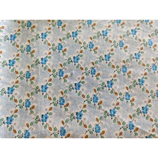 Coupon tissu - fleur bleue - coton - 60x35cm - Photo n°1