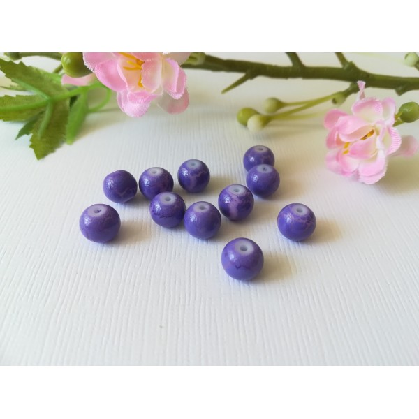 Perles en verre 8 mm lilas taches mauves x 20 - Photo n°2