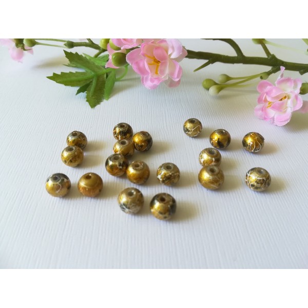 Perles en verre nacré 8 mm doré taches noires et blanches x 20 - Photo n°2