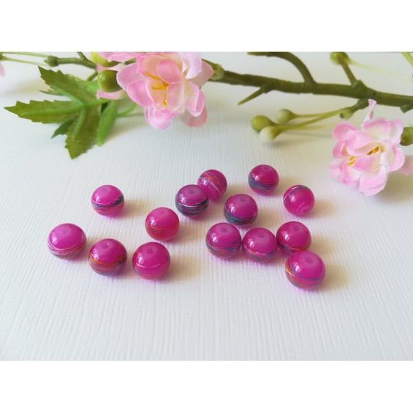 Perles en verre 8 mm violet trait multicolore x 20 - Photo n°2