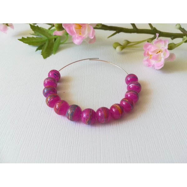 Perles en verre 8 mm violet trait multicolore x 20 - Photo n°1
