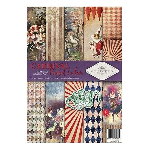 5 papiers scrapbooking 21 x 29.7 cm ITD Collection CARNIVAL PIERROT IN LOVE - Photo n°1