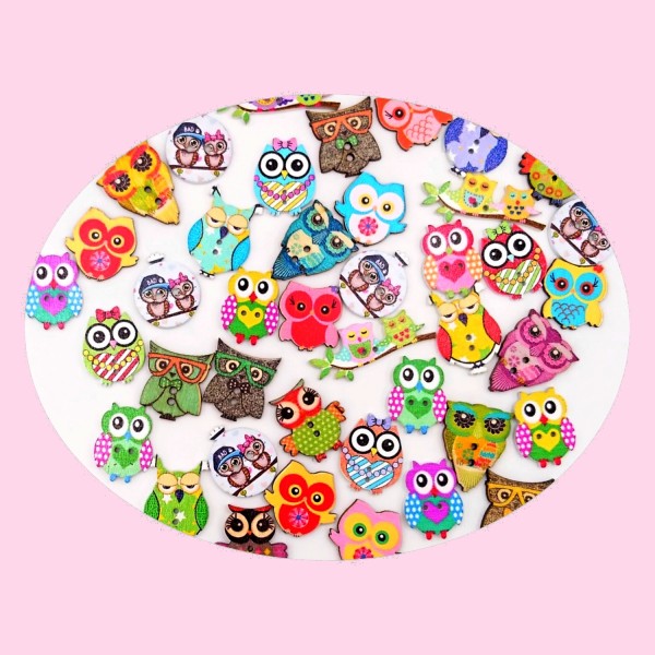 50 Boutons hiboux, chouettes, couture, scrapbooking - Photo n°1