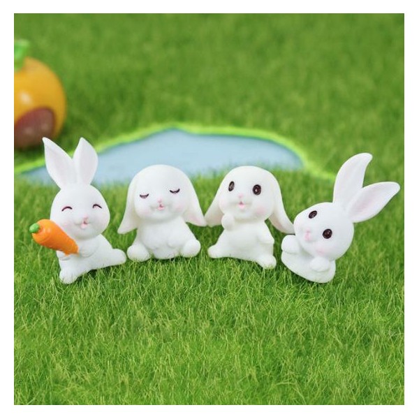 2pcs White Mix Design Pâques Bunny Miniatures, Jardin de fées, Printemps Diy Décorations pendantes, - Photo n°1