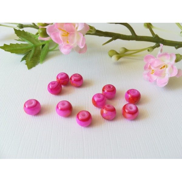 Perles en verre 8 mm rose tréfilé rouge x 20 - Photo n°2