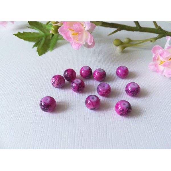 Perles en verre 8 mm prune taches noires x 20 - Photo n°2