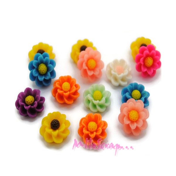 Cabochons fleurs résine multicolore - 14 pièces - Photo n°1