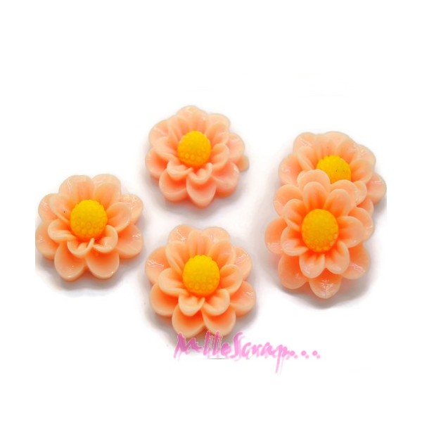 Cabochons fleurs résine orange clair - 5 pièces - Photo n°1