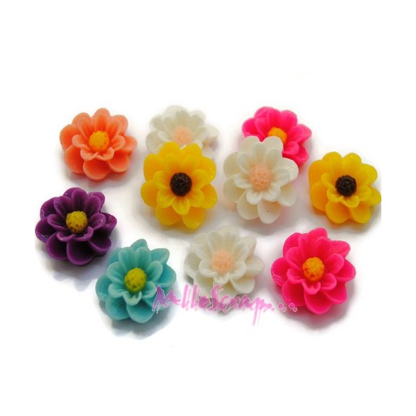 Cabochons fleurs résine multicolore - 10 pièces - Photo n°1