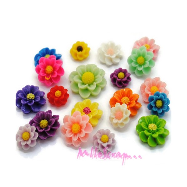 Cabochons fleurs résine multicolore - 25 pièces - Photo n°1