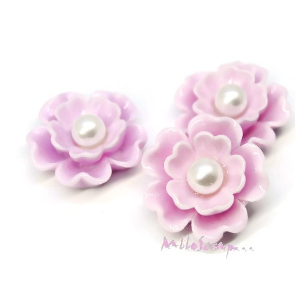 Cabochons fleurs résine grosse perle violet - 3 pièces - Photo n°1