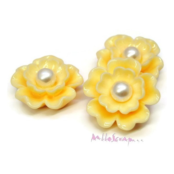 Cabochons fleurs résine grosse perle jaune - 3 pièces - Photo n°1