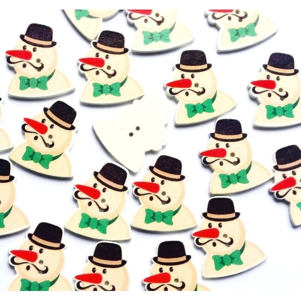 15 Boutons bonhommes de neige, boutons en bois Noël, couture, scrapbooking - Photo n°2