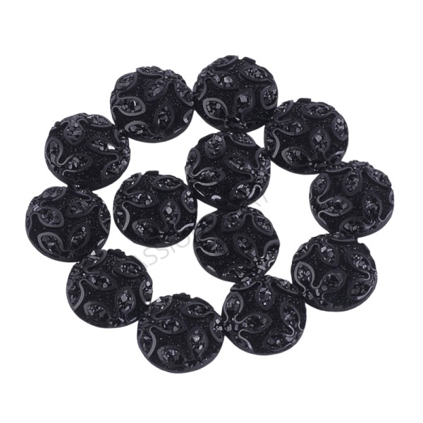 Fleurs Noir 12mm 10 Cabochons - Photo n°1