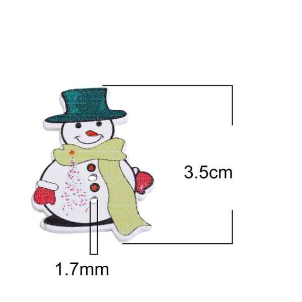 15 Boutons bonhommes de neige, boutons en bois Noël, couture, scrapbooking - Photo n°3