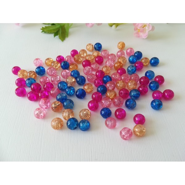 Perles en verre craquelé 8 mm multicolores x 100 - Photo n°1