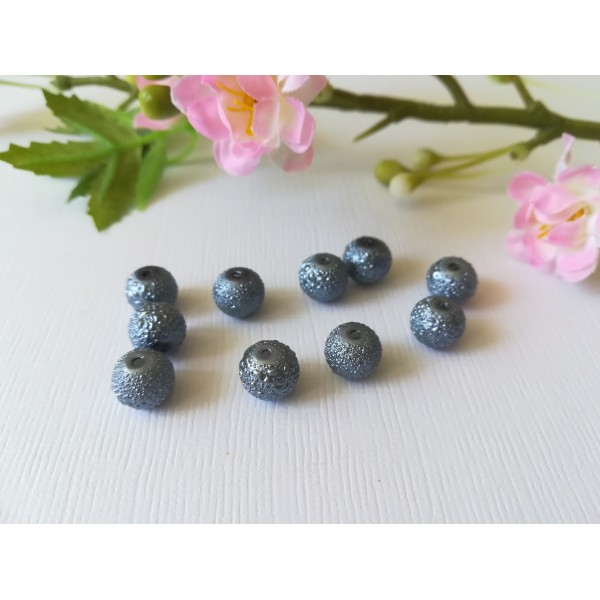Perles en verre 8 mm granuleuse gris bleu x 10 - Photo n°2