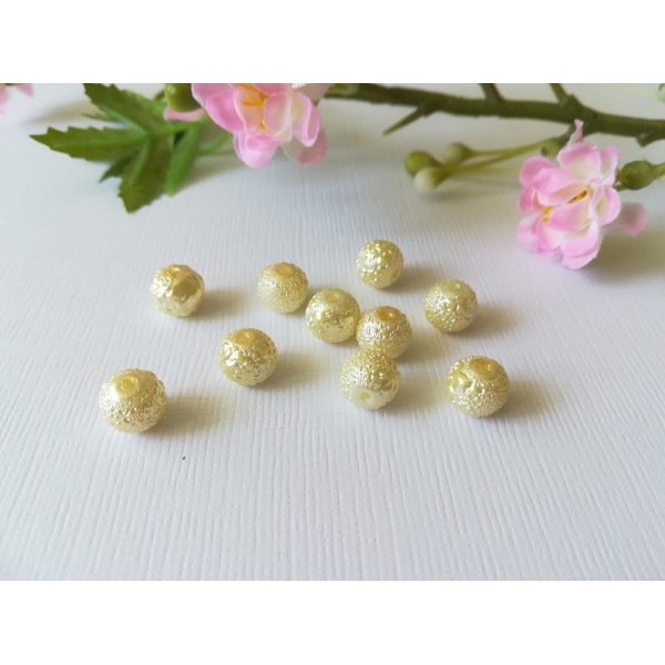 Perles en verre 8 mm granuleuse beige x 10 - Photo n°2