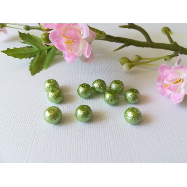 Perles en verre 8 mm granuleuse vert clair x 10 - Photo n°2