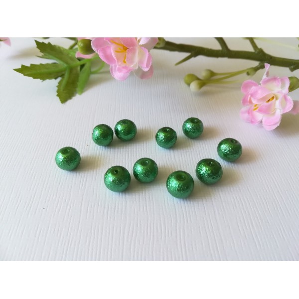 Perles en verre 8 mm granuleuse verte x 10 - Photo n°2