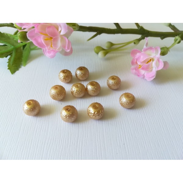 Perles en verre 8 mm granuleuse couleur chair x 10 - Photo n°2