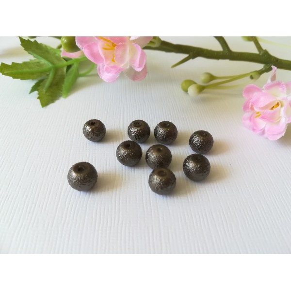 Perles en verre 8 mm granuleuse taupe x 10 - Photo n°2