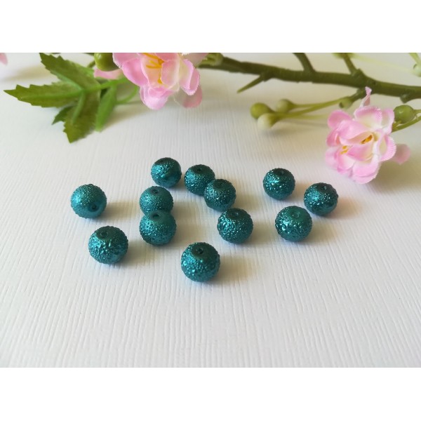 Perles en verre 8 mm granuleuse bleu canard x 10 - Photo n°2