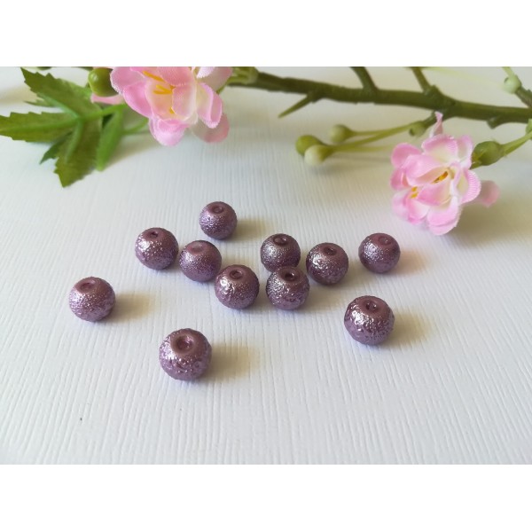 Perles en verre 8 mm granuleuse lilas x 10 - Photo n°2