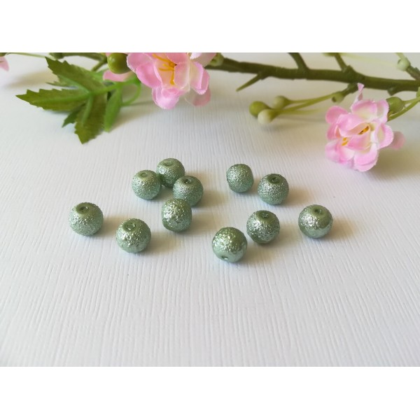 Perles en verre 8 mm granuleuse vert d'eau x 10 - Photo n°2