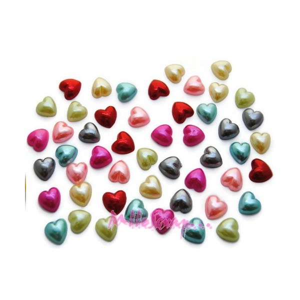 Demi-perles cœurs 8 mm à coller multicolore - 50 pièces - Photo n°1