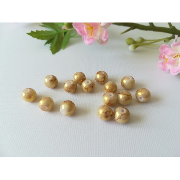 Perles en verre 8 mm doré et jaune x 10 - Photo n°2