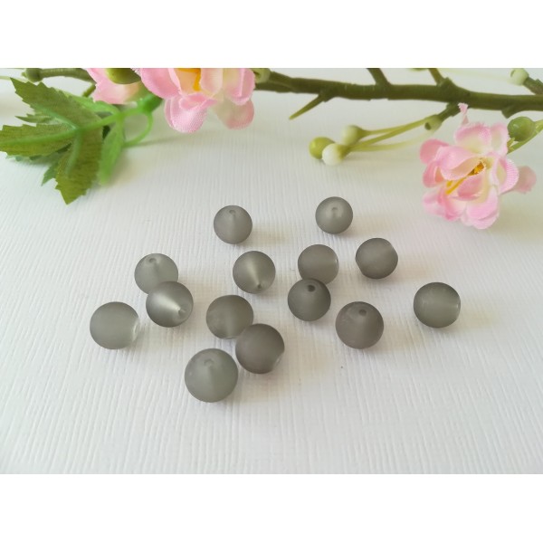 Perles en verre dépoli 8 mm grise x 20 - Photo n°2