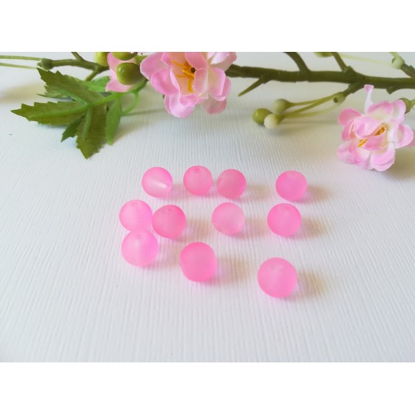 Perles en verre dépoli 8 mm rose x 20 - Photo n°2