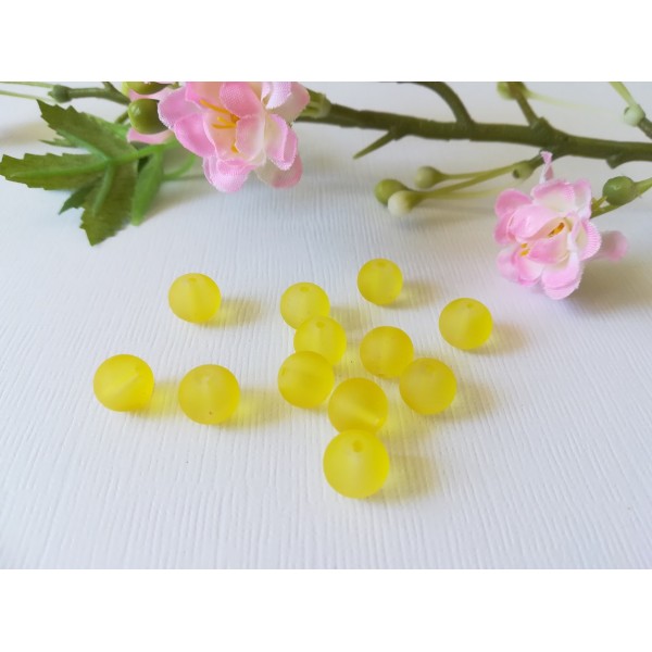 Perles en verre dépoli 8 mm  jaune x 20 - Photo n°2