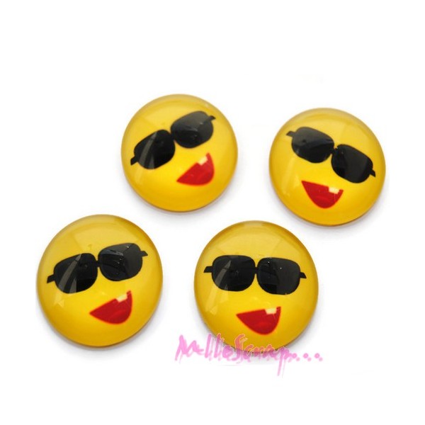 Cabochons smiley verre jaune - 4 pièces - Photo n°1
