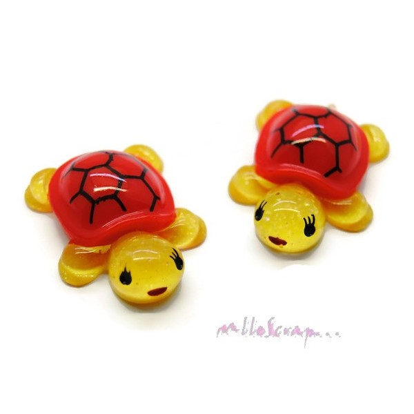 Cabochons tortues résine rouge, jaune - 2 pièces - Photo n°1
