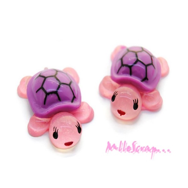 Cabochons tortues résine violet, rose - 2 pièces - Photo n°1