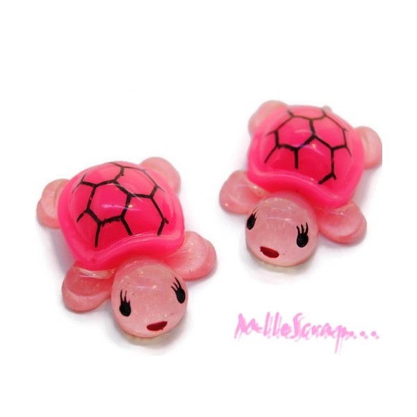 Cabochons tortues résine rose - 2 pièces - Photo n°1