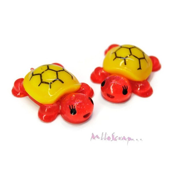 Cabochons tortues résine jaune, rouge - 2 pièces - Photo n°1