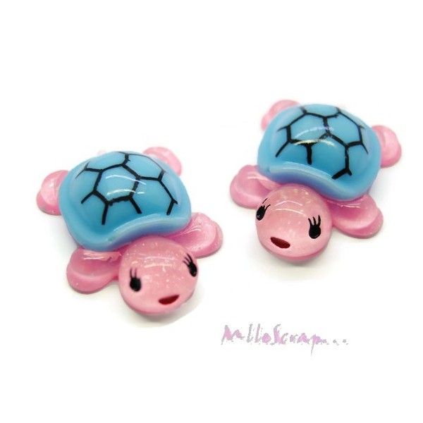 Cabochons tortues résine bleu, rose - 2 pièces - Photo n°1