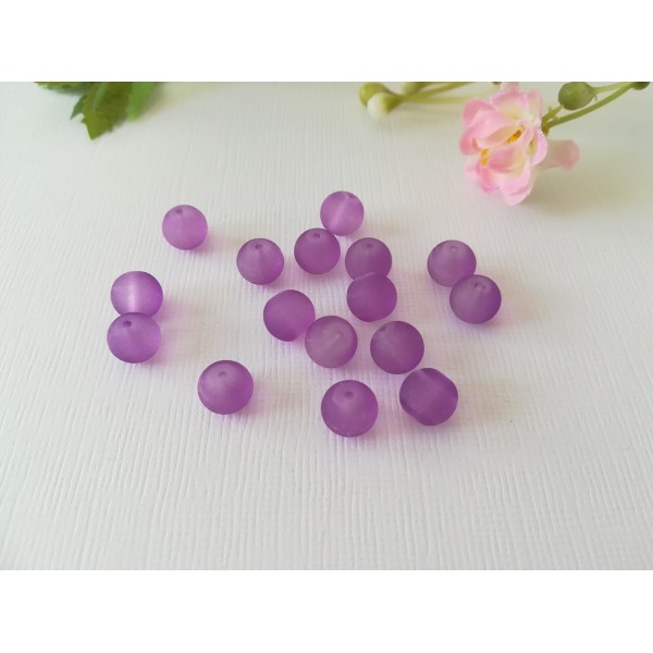 Perles en verre dépoli 8 mm violette x 20 - Photo n°2